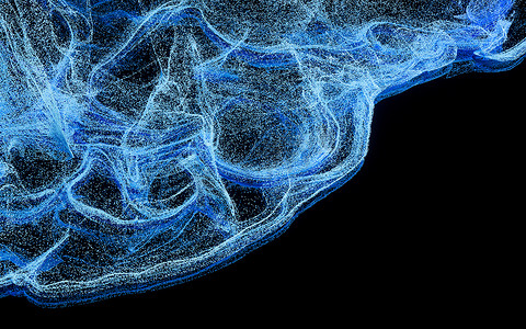 流动的粒子，波浪图案背景，3D 渲染。