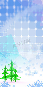 几何方形抽象背景与圣诞树和雪花。 