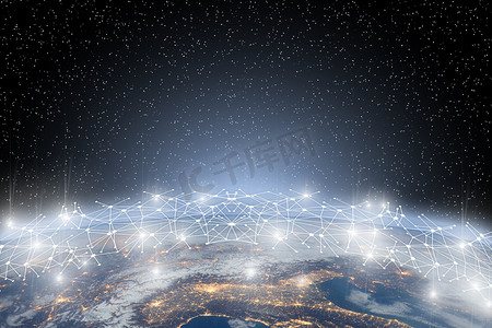 无线网络、连接技术、大数据和社交网络概念。