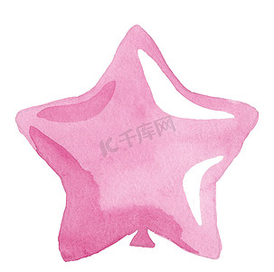 水彩手绘星形粉红色气球隔离在白色背景