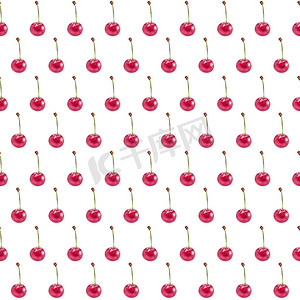 白色孤立背景上的插图现实主义无缝图案浆果红樱桃