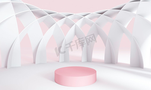 3D 渲染背景与抽象讲台和墙壁场景背景。