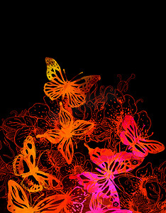 蝴蝶晶瓷画摄影照片_令人惊叹的背景与蝴蝶和花朵画水彩