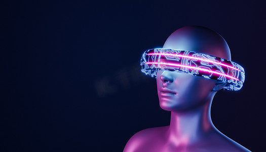 戴着未来派 VR 眼镜的 3d 女孩