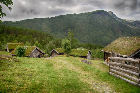 生态博物馆摄影照片_挪威生态博物馆的老房子