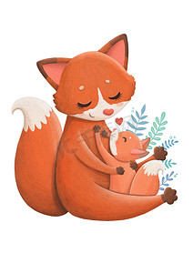 可爱的红狐家庭 — 母亲和女儿