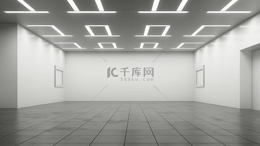 当代陈列室现代展台空白画廊背光多边形图形。
