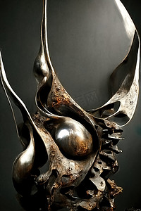 由废料制成的金属雕像，3D 插图
