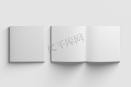 组合设计摄影照片_方形小册子杂志 3D 渲染白色空白样机