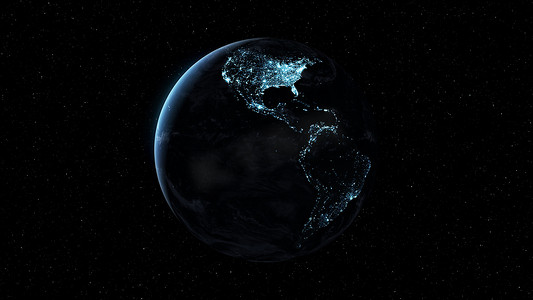 蓝色航天航空摄影照片_具有现实地理表面和轨道 3D 云大气的行星地球