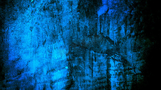 空暗混凝土墙室工作室背景和地板透视与蓝色柔和的光线。