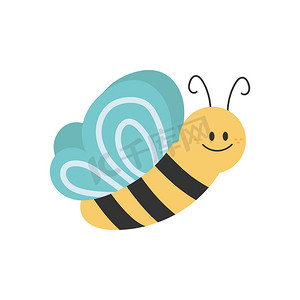 白色背景上卡通黄色和黑色蜜蜂的可爱简单设计