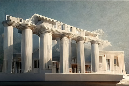 希腊复兴风格建筑，数字艺术，3D 插图