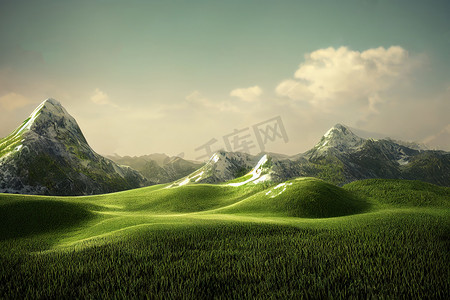 白色背景上山上的绿草。
