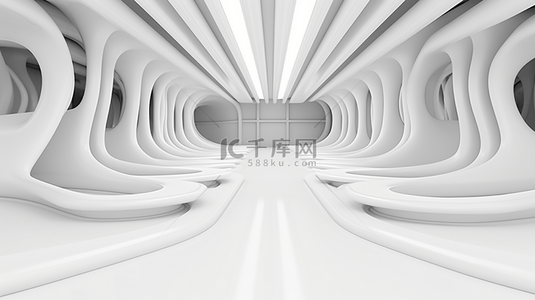 白色光滑抽象建筑背景3D插图和渲染。