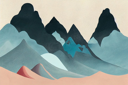 山脉，岩石山峰，抽象简约风格，一笔画