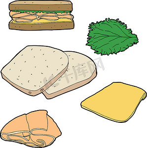 手绘食物面包摄影照片_火鸡三明治