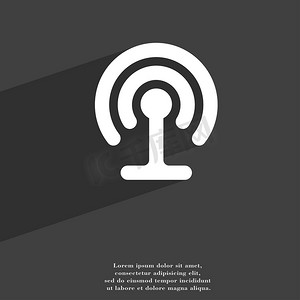 Wifi 图标符号平面现代网页设计，带有长阴影和文本空间。
