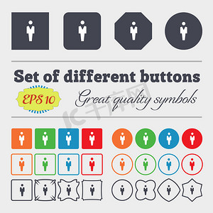 人类、男人、男性厕所图标标志大套色彩缤纷、多样化、高品质的按钮。