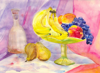 水彩画香蕉摄影照片_夏季水果
