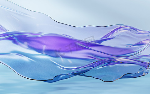 水面上流动的透明布，3D 渲染。