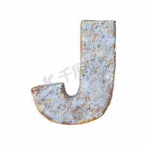 石头与金色金属颗粒字母 J 3D
