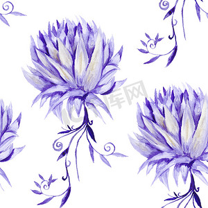 紫色花朵水彩图案