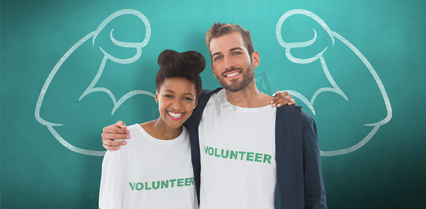 两名年轻志愿者双臂交叉肖像的合成图像