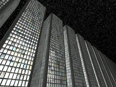 夜间大都市：抽象的摩天大楼