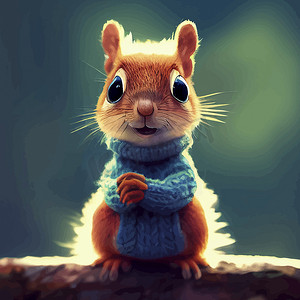 可爱松鼠的动画插图，动画松鼠肖像。