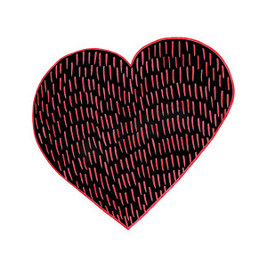 彩色铅笔绘制的红色和黑色的心。