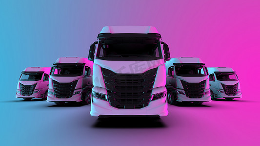 粉色和蓝色背景的卡车车队