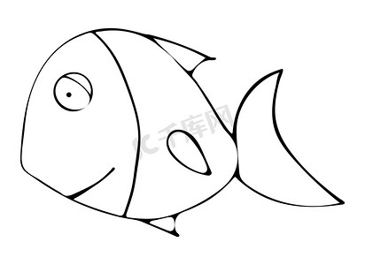 手绘黑白鱼涂鸦素描图。