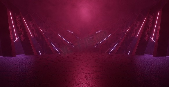抽象未知空电影体积昏暗紫色地板横幅背景壁纸 3D 渲染