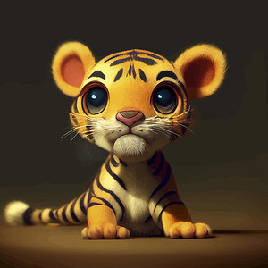 可爱老虎的动画插图，动画小虎肖像