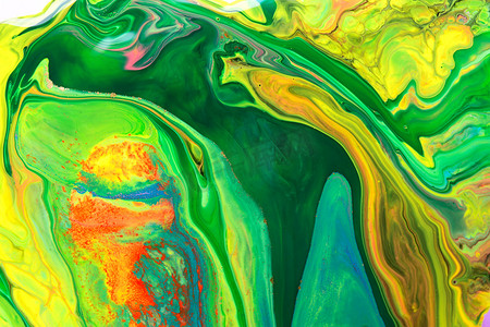 抽象绿波混合墨水纹理。