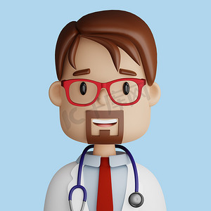 漂亮、留着胡子的医生的 3D 卡通头像