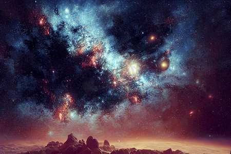 无尽的宇宙，外太空有恒星和星系。
