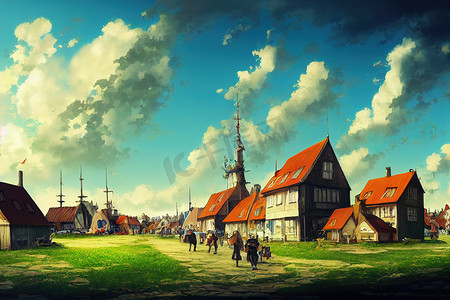 丹麦,动漫风格,白天,动漫插画