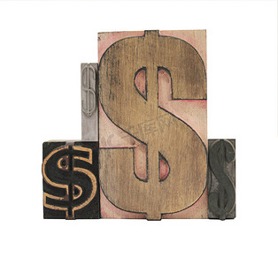 四个木材和金属美元符号