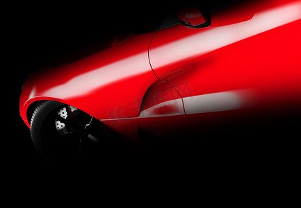 黑暗中一辆通用无品牌红色汽车的侧视图
