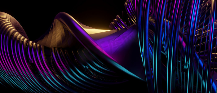 背景蓝紫色摄影照片_富有想象力的抽象 3D 金属霓虹蓝紫色抽象背景 3D 插图