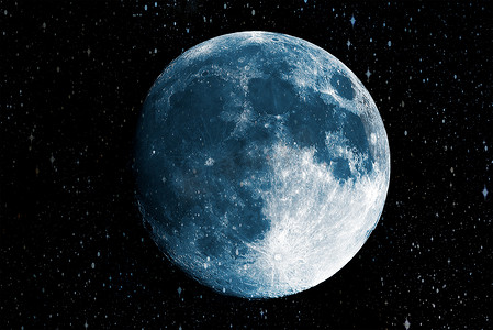 银河背景中的超级蓝月，美国宇航局提供的这张图像的元素