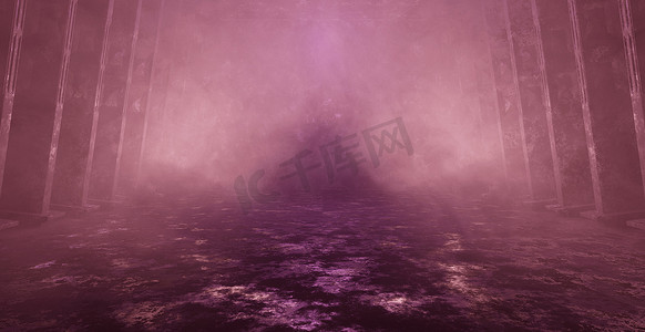 紫色电影场景背景科幻走廊走廊机库室内背景壁纸 3D 渲染