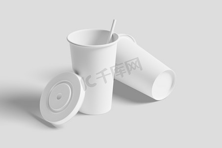 纸饮料杯白色空白 3D 渲染样机
