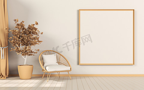 海报棕色摄影照片_用大型室内植物模拟海报框架