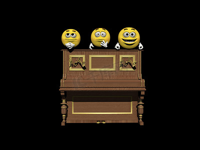 钢琴上的三个表情符号 — 3d 渲染