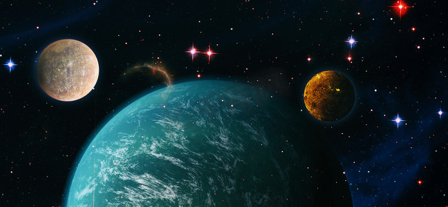 自由空间中行星和星系的恒星。