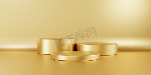金色三缸产品舞台讲台桌金色背景。