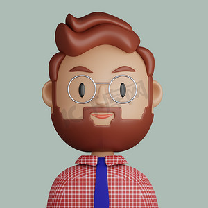 3D 卡通胡子男子头像